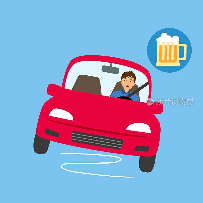 Drunk driver and accident concept vector illustration. Drink don’t drive campaign.